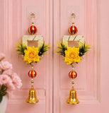 Load image into Gallery viewer, Webelkart Premium Set of 2 with Shubh Labh Wall Hanging for Diwali Decoration| Wall Decor |Temple Decor Wall Hanging |Pooja and Home Decor Hanging (Yellow Flower)