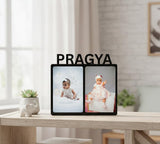 Load image into Gallery viewer, Webelkart Premium Personalized Wooden Photo Frame with Name Cutout and 2-Photos, Rectangular, Freestanding, 10 x 9 inches