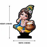 गैलरी व्यूवर में इमेज लोड करें, Webelkart Premium Little Krishna Eating Makhan Idol Figurine with Traditional Dress, Table Stand, 4 x 6 inches