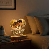 Load image into Gallery viewer, Webelkart Personalized LED Photo Frame, Heart Shape Acrylic with Wooden Base, Custom Name and Photo, 7 x 6 Inches, Black, Modern