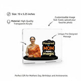 Load image into Gallery viewer, Webelkart Personalized Acrylic Tabletop Gift for Mom, Custom Photo, Powered by Mom Magic Design, 10 x 5.25 Inches, Transparent Desktop Décor