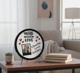 Load image into Gallery viewer, Webelkart Personalized Made with Love Round Wooden Table Frame, 8x8, Custom Couple Photo Gift with 3D UV Printing, Desktop Decor for Anniversary, Valentine's Day, Birthdays, Includes Stand