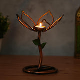 Load image into Gallery viewer, Webelkart Premium Handcrafted Metal Flower Tealight Candle Holder for Diwali Decor– Antique Copper Finish Lotus Design Table Décor for Home, Living Room &amp; Festive Decoration (9" Inches)
