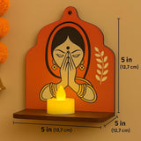 Load image into Gallery viewer, Webelkart Premium Handcrafted Wooden Wall Diya Holder – Traditional Indian Namaste Lady Design Wall Shelf for Diwali Decor,Tealight Candle Holder (Set of 5) Wall Shelf