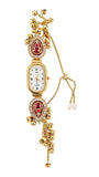 Load image into Gallery viewer, Webelkart Antique Kashmiri Watch for Women, Gold-Plated Bracelet Watch for Women with Red Stone &amp; Ghungroo | Ethnic Analog Quartz Wrist Watch | Bridal &amp; Wear Jewelry Watch