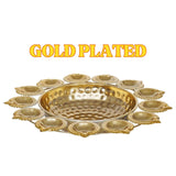 Load image into Gallery viewer, JaipurCrafts Premium Flower Diya Shape Gold Polish Decorative Urli Bowl for Home and Office Decor/Urli tealight Candle Holder/Diwali Decorations Items for Home Decor (14 Inches, Gold)