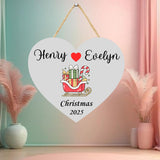 Load image into Gallery viewer, Webelkart Premium Heart Designer Wooden Customised Christmas Wall Hanging Name Plate For Home Entrance outdoor,Wooden Hanging House Name Plate - Home Decor Item (10&quot; inches) Customised Hanging