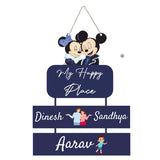 Load image into Gallery viewer, Webelkart Antique Wooden Mickey Mouse Theme Family Wooden Wall Hanging, Name Plate For Home Entrance outdoor, Hanging House Name Plate (16 x10" Inches)