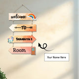 गैलरी व्यूवर में इमेज लोड करें, Webelkart Personalized Wooden Name Hanging Sign for Kids Room, Unicorn &amp; Rainbow Theme, Custom Welcome Door Name Plate, 16 x 8 inches