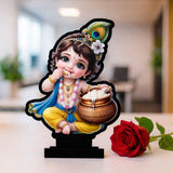 गैलरी व्यूवर में इमेज लोड करें, Webelkart Premium Little Krishna Eating Makhan Idol Figurine with Traditional Dress, Table Stand, 4 x 6 inches