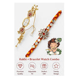 Load image into Gallery viewer, Webelkart Antique Combo Of 2 Kundan Rakhi For Bhaiya Bhabhi With Fridge Magnet Beautiful Rakshabandhan Greetings Card Rakhi For Brother,Kashmiri Watch for Women