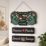 Load image into Gallery viewer, Webelkart Premium Customized Wooden Name Plate for Home Entrance - Personalized "Welcome to Our Sweet Home" Hanging Decor with Peacock Design - Ideal Housewarming Gift for Couples and Families - 18 X 11 INCHES