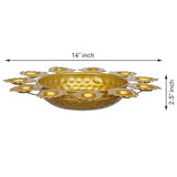 गैलरी व्यूवर में इमेज लोड करें, JaipurCrafts Premium Flower Diya Shape Gold Polish Decorative Urli Bowl for Home and Office Decor/Urli tealight Candle Holder/Diwali Decorations Items for Home Decor (14 Inches, Gold)