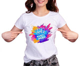 गैलरी व्यूवर में इमेज लोड करें, Happy Holi Printed Round Neck Tshirt for Adult&#39;s Holi T-Shirt Girl and Boy Pack of 1 Multicolour