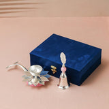 Load image into Gallery viewer, Webelkart Premium Silver-Plated Lotus Diya with Bell Gift Set in Premium Velvet Box | Decorative Pooja Accessories for Home Temple, Housewarming, Wedding &amp; Festive Gifting Diwali Gift Item Pooja Bell