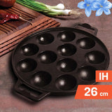 Load image into Gallery viewer, Webelkart Premium Cast Iron Paniyaram Pan | 12 Cavity Appe Paddu Maker | Pre-Seasoned Heavy Duty Cookware with Dual Handles Cast Iron Appe Pan,Black, Non-Stick Cookware, Round Shape, (12" Inches)