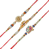 Load image into Gallery viewer, Webelkart Designer 3 Rakhi Set For Bhaiya And Bhabhi With Free Wooden Raksha Bandhan Magnet Gift For Brother And Sister .Couple Combo Set With Greeting Card And Roli Chawal Pack