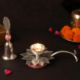 Load image into Gallery viewer, Webelkart Premium Silver-Plated Lotus Diya with Bell Gift Set in Premium Velvet Box | Decorative Pooja Accessories for Home Temple, Housewarming, Wedding &amp; Festive Gifting Diwali Gift Item Pooja Bell