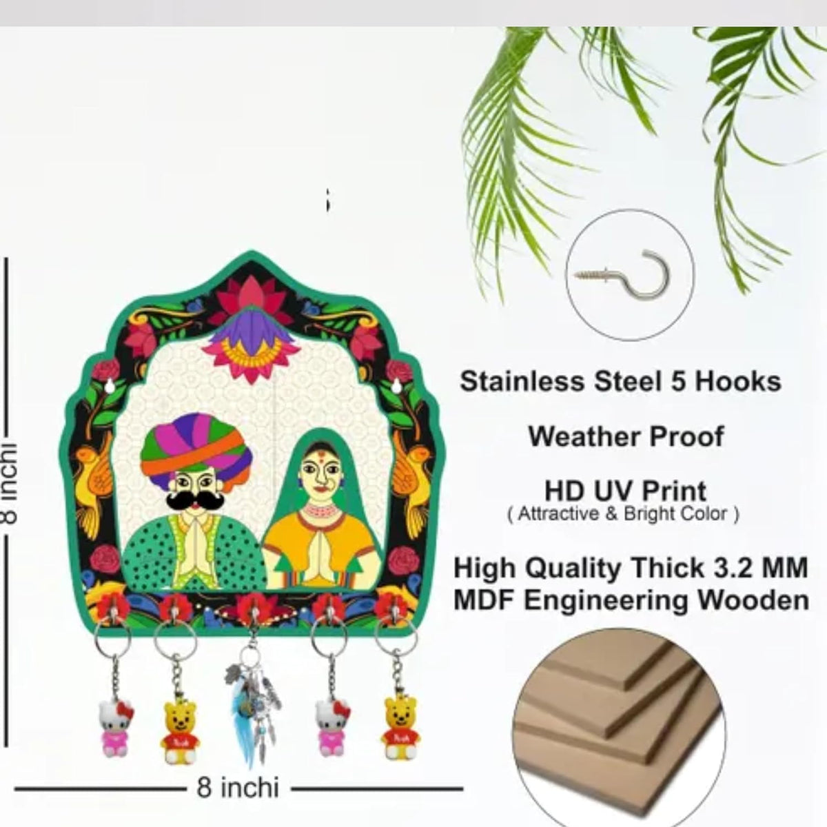 JaipurCrafts Premium Welcome Lady Rajasthani Wooden Key Holder for Home ...