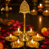 Load image into Gallery viewer, Webelkart Premium Gold Plated 6 Diyas with Om Shree Stand | Traditional Diwali Diya Holder for Pooja Room, Home Décor, Festive Decoration &amp; Gifting (8" Inches)