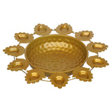 गैलरी व्यूवर में इमेज लोड करें, Webelkart Premium Flower Diya Shape Gold Polish Decorative Urli Bowl for Home and Office Decor/Urli tealight Candle Holder/Diwali Decorations Items for Home Decor (14 Inches, Gold)