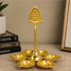 Load image into Gallery viewer, Webelkart Premium Gold Plated 6 Diyas with Om Shree Stand | Traditional Diwali Diya Holder for Pooja Room, Home Décor, Festive Decoration &amp; Gifting (8" Inches)
