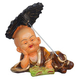 गैलरी व्यूवर में इमेज लोड करें, JaipurCrafts Little Baby Cheerish Mood Laughing Buddha with Umbrella Child Monk Statue Showpiece - 16.51 cm Child Monk for Home/Office Décor Gift Itam