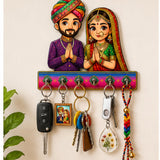Load image into Gallery viewer, Webelkart Traditional Rajasthani Couple Wooden Key Holder for Wall Decor| Key Hanger for Home Decor,Decorative Key Stand for Livingroom (10" Inches)