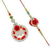 Load image into Gallery viewer, Webelkart Premium Rakhi Pair For Bhaiya Bhabhi With Free Gift Wooden Raksha Bandhan Magnet Gift For Brother And Sister,Couple Combo Set With Greeting Card And Roli Chawal