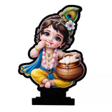 गैलरी व्यूवर में इमेज लोड करें, Webelkart Premium Little Krishna Eating Makhan Idol Figurine with Traditional Dress, Table Stand, 4 x 6 inches