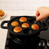 Load image into Gallery viewer, Webelkart Premium Cast Iron Paniyaram Pan | 7 Cavity Appe Paddu Maker | Pre-Seasoned Heavy Duty Cookware with Dual Handles Cast Iron Appe Pan,Black, Non-Stick Cookware, (8" Inches)