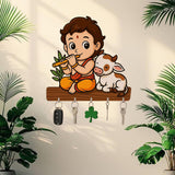 Load image into Gallery viewer, Webelkart Premium Baby Krishna with Cow Wooden Key Holder for Home Without Drill, Brown, 5 Hooks, Modern Style, No-Drill Wall Mount Design for Home Office (Bal Krishna)