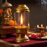 Load image into Gallery viewer, Webelkart Premium Pure Brass Akhand Diya with Adjustable Bati for Puja, Jyot Diya for Diwali Decor,100% Pure Brass Diya for Home, Oil Wick Lamp Deepak ( 10&quot; Inches )