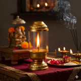 Load image into Gallery viewer, Webelkart Premium Pure Brass Akhand Diya with Adjustable Bati,with Screw Lever for Puja, Akhand Jyot Diya for Diwali Decor Pooja Decor Item 100% Pure Brass ( 6&quot; Inches )