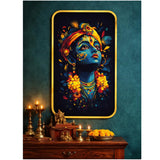 Load image into Gallery viewer, Webelkart Premium Lord Krishna Wall Art with Golden Frame | HD 3D Printed Krishna Portrait | Wall Decor for Living Room, Bedroom &amp; Temple,Wall Painting For Home Decor (18 x 10 Inches)