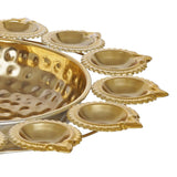 Load image into Gallery viewer, JaipurCrafts Premium Flower Diya Shape Gold Polish Decorative Urli Bowl for Home and Office Decor/Urli tealight Candle Holder/Diwali Decorations Items for Home Decor (14 Inches, Gold)