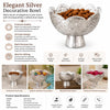 गैलरी व्यूवर में इमेज लोड करें, Webelkart Premium Silver Decorative Fruit &amp; Dry Fruit Bowl | Handcrafted Embossed Metal Pedestal Bowl for Fruits, Sweets &amp; Snacks |Dining Table &amp; Festive Decor Diwali Decor Gift Item (8" Inches)
