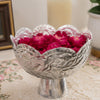 गैलरी व्यूवर में इमेज लोड करें, Webelkart Premium Silver Decorative Fruit &amp; Dry Fruit Bowl | Handcrafted Embossed Metal Pedestal Bowl for Fruits, Sweets &amp; Snacks |Dining Table &amp; Festive Decor Diwali Decor Gift Item (8" Inches)