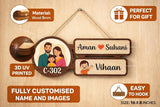 Load image into Gallery viewer, Webelkart Premium Customized Wooden Family Name Plate for Home Entrance Outdoor And Indoor | Personalized Name Board with Cartoon Family &amp; Kids Name - 16 x 8 Inches