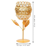 Load image into Gallery viewer, JaipurCrafts Premium Crystal Brass Rose Candle Holder for Diwali Decoration |Tealight Candle Holder for Table Decor - Gift Items for Home and Office Decor Set of 2(8.66" Inches Gold)