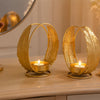 Load image into Gallery viewer, Webelkart Premium Gold Feather Tealight Candle Holder Set of 2 | Decorative Metal Candle Stand with Leaf |Tabletop Diya Holder for Home Decor, Diwali, Pooja, Wedding &amp; Festive Decoration