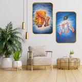 गैलरी व्यूवर में इमेज लोड करें, Webelkart Premium Krishna wall painting, Krishna feet wall art, flute wall decor, peacock feather wall frame, Hindu god wall art, temple decoration item, Home Decor Item (18 x 22 Inches)