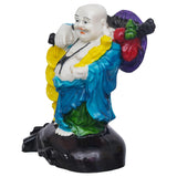 Load image into Gallery viewer, JaipurCrafts Feng Shui Laughing Smile Face with Money Bag and Coins Buddha Idol Showpiece - 15.24 cm (Ceramic, Multi)
