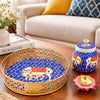 Load image into Gallery viewer, Premium Metal Pichwai Tray with Steel Jar and Lotus Brass Diya for Diwali,Decorative Tray with Jar for Home Decor,Gift for Navratri, Wedding (8" Inches) Chat Pooja Thali (Blue)