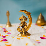 गैलरी व्यूवर में इमेज लोड करें, Webelkart Premium Handicrafted Gold Plated Metal Lord Ganesha Idol Sitting On Moon for Home and Puja| Lord| Diwali Puja Items Diwali Decor Item (4.5&quot; Inches,Gold)