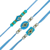 Load image into Gallery viewer, Webelkart 3 Designer Stone Rakhi for Bhaiya Bhabhi and Kids with Fridge Magnet,Rakhi for Brother and Bhabhi, Raksha Bandhan Gift Pack for Brother Sister with Greeting Card and Roli Chawal