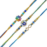 Load image into Gallery viewer, Webelkart 3 Designer Evil Eye Rakhi for Brother and Bhabhi with Fridge Magnet,Rakhi for Brother Sister, Raksha Bandhan Gift Pack with Greeting Card and Roli Chawal
