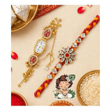 Load image into Gallery viewer, Webelkart Antique Combo Of 2 Kundan Rakhi For Bhaiya Bhabhi With Fridge Magnet Beautiful Rakshabandhan Greetings Card Rakhi For Brother,Kashmiri Watch for Women
