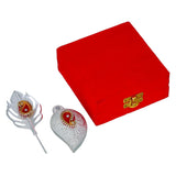 Load image into Gallery viewer, Webelkart Decorative Designer Silver Kumkum Box With Leaf And Red Velvet,Roli|Chawal|Chandan|Haldi|Kumkum Puja Box|Sindoor Box- Diwali Gift Item,Roli Chawal (5&quot; Inches)