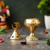 Load image into Gallery viewer, Webelkart Premium Brass swastik and om akhand Diya with Cap for Diwali Decor |Oil Puja Lamp for Aarti Diya|Deepak Oil Lamp for Home Decor Temple Pooja Articles( Brass 4.72" Inhes ) Diwali Decor Item